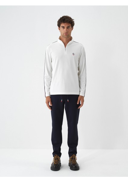 Erkek Ekru Esnek Dokulu Regular Fit Sweatshirt