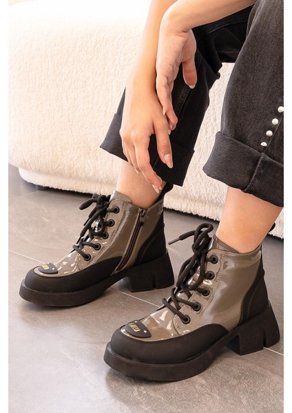 Layla Guja Ithal Özel Seri Hakiki Deri Kadın Bot Haki