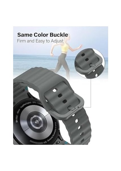 Wave Soft Spor Silikon Kordon Galaxy 7 6 5 4 Fe 40 44 mm 42 43 46 47 mm ile Uyumlu, Koyu Gri modelleri