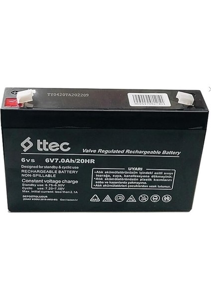 6V 7AH Bakımsız Kuru Akü
