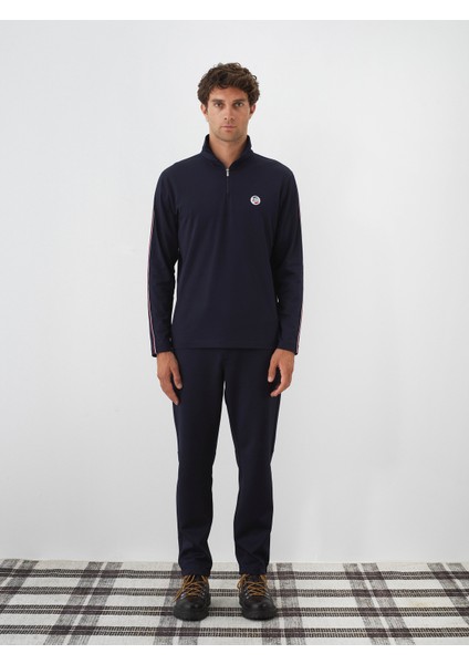 Erkek Lacivert Esnek Dokulu Regular Fit Sweatshirt