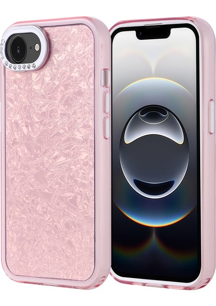 iPhone 16E Kılıf Taşlı Tasarımlı Mrsa Kapi Kapak - Pembe