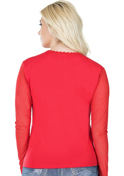 Derya Kurşun Uzun Kol Transparan Yaka Kadın Tişört 293 fiyatları