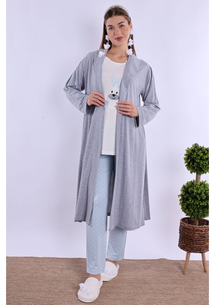 Mavi Sabahlıklı Hamile Lohusa Pijama Takımı