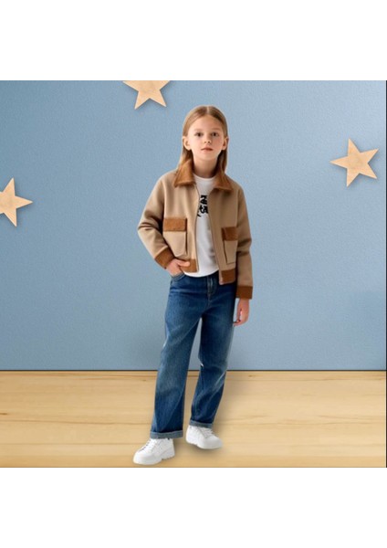 Unisex Süet Kürk Astarlı Çocuk Mont