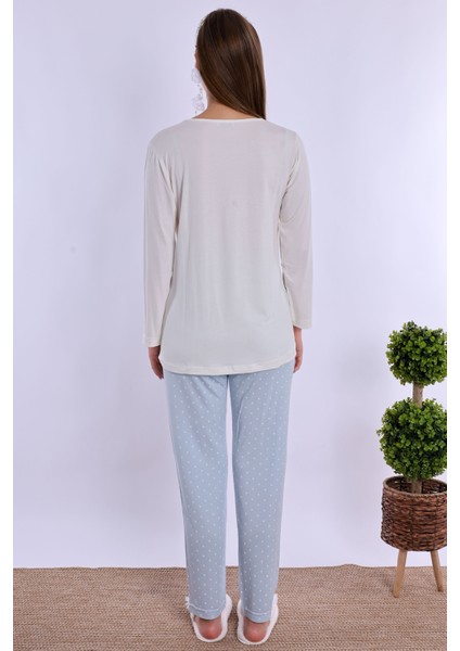 Mavi Sabahlıklı Hamile Lohusa Pijama Takımı