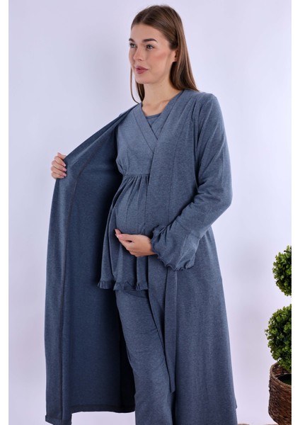 Indigo Sabahlıklı Hamile Lohusa Pijama Takımı