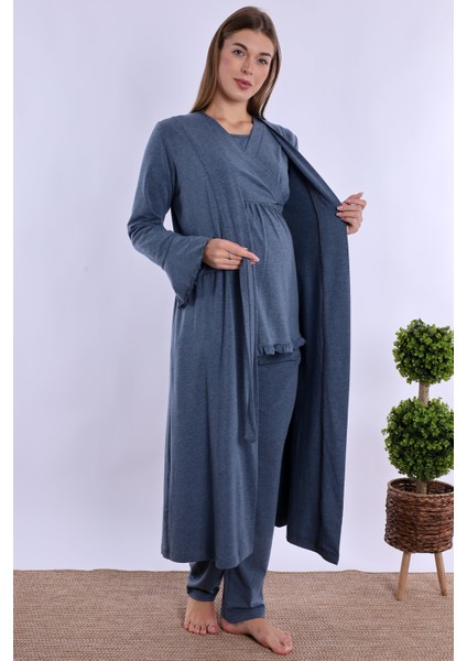 Indigo Sabahlıklı Hamile Lohusa Pijama Takımı fiyatları