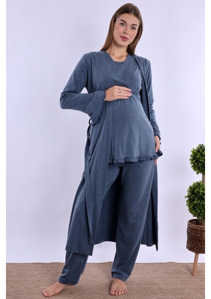 Indigo Sabahlıklı Hamile Lohusa Pijama Takımı modelleri