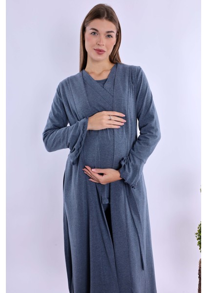 Indigo Sabahlıklı Hamile Lohusa Pijama Takımı