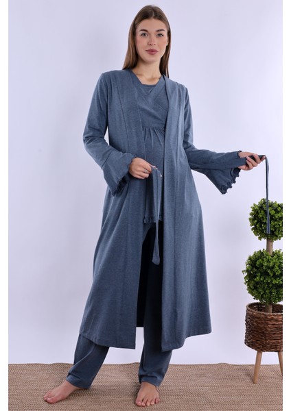 Indigo Sabahlıklı Hamile Lohusa Pijama Takımı