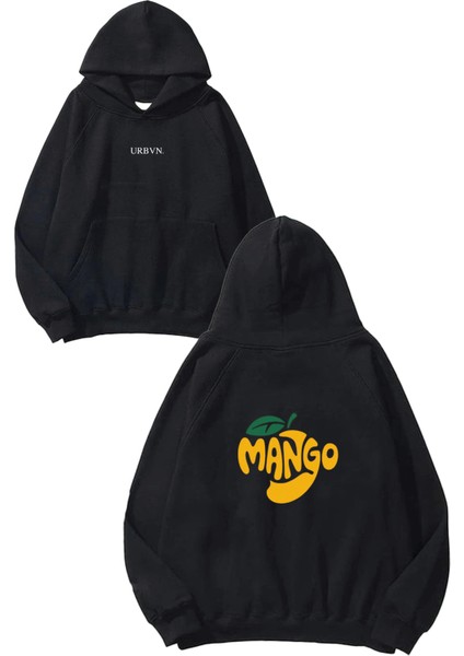 Mango Tasarım Baskılı Oversize Siyah Kapüşonlu Sweatshirt