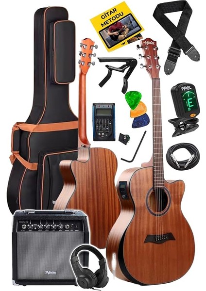 M450-EQ-AMP Profesyonel Masif Ağaç Amfili Elektro Akustik Gitar Seti Üst Segment