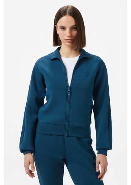 Kadın Kabartma Desenli Scuba Sweatshirt - Petrol Mavisi