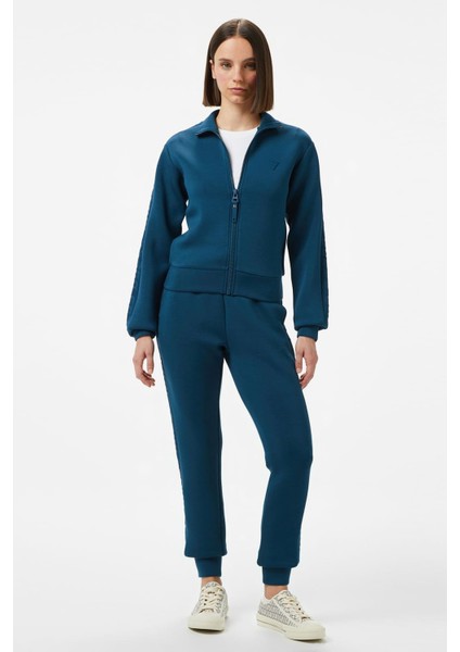 Kadın Kabartma Desenli Scuba Sweatshirt - Petrol Mavisi modelleri