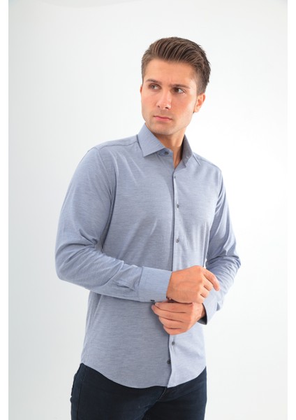 Slimfit Lacivert Desenli Erkek Gömlek Likralı Dar Kesim Yapısıyla AS0710704-07 indirimleri