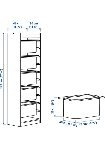Trofast Saklama Ünitesi Beyaz Gri 46 x 30 x 145 cm fiyatları