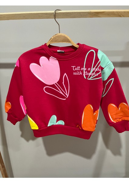 3-10 Yaş Kız Çocuk Lale Desenli 3 Iplik Kumaş Alt-Üst Takım modelleri