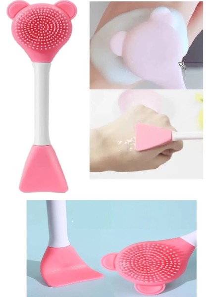 Ayıcık Fonksiyonel Cilt Bakım Fırçası ve Maske Spatulası Yüz Temizleme Masaj Fırçası