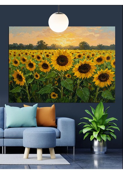 Günebakan Tarlası Dolunay Manzarası Dekoratif Kanvas - Mdf Ahşap Tablo fiyatları