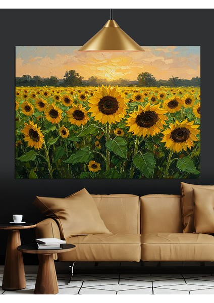 Günebakan Tarlası Dolunay Manzarası Dekoratif Kanvas - Mdf Ahşap Tablo modelleri