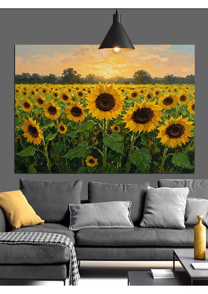 Günebakan Tarlası Dolunay Manzarası Dekoratif Kanvas - Mdf Ahşap Tablo fırsatları