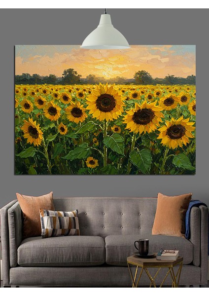 Günebakan Tarlası Dolunay Manzarası Dekoratif Kanvas - Mdf Ahşap Tablo indirimleri