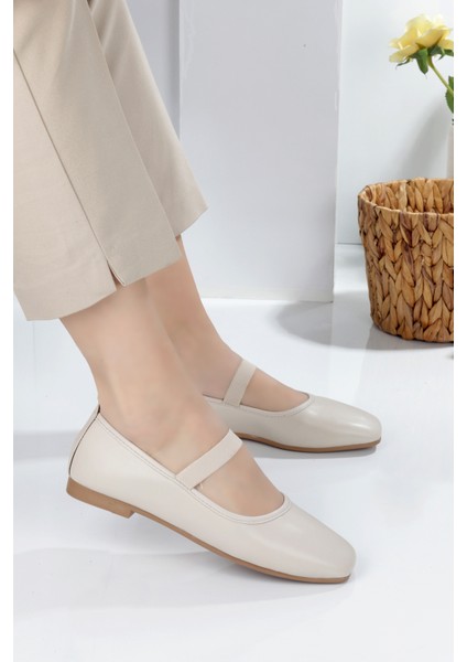 Beyaz Kare Burunlu Balerin Kadın Babet fiyatları