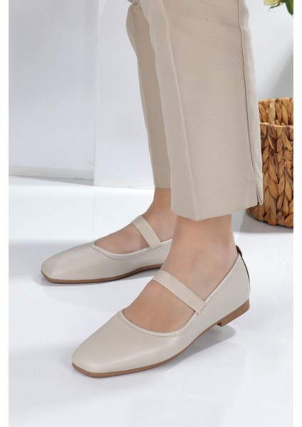 Beyaz Kare Burunlu Balerin Kadın Babet modelleri