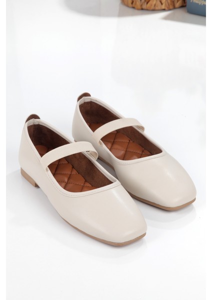 Beyaz Kare Burunlu Balerin Kadın Babet fırsatları