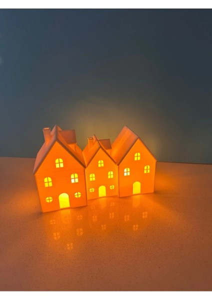 Model Ev LED Işıklı Kış Evi Halloween 3 Lü Birleşik Ev