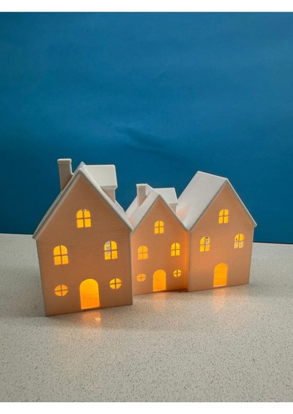 Model Ev LED Işıklı Kış Evi Halloween 3 Lü Birleşik Ev fiyatları