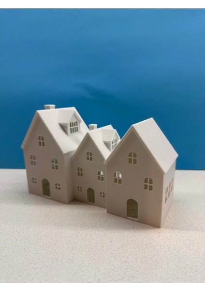 Model Ev LED Işıklı Kış Evi Halloween 3 Lü Birleşik Ev modelleri