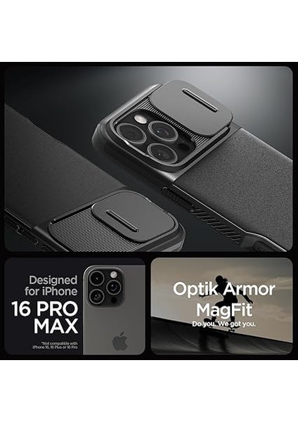 iPhone 16 Pro Max ile Uyumlu Kamera Korumalı Magsafe Kılıf Optik Armor Hava Kanalı Teknolojisi Askeri Sınıf Koruma Magfit Black Dokulu Yüzey Kapak - ACS08015 fiyatları