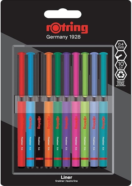 Fineliner, Ince Keçe Uçlu Kalem 0.4 Mm, 10'lu Paket, Karışık Renkler