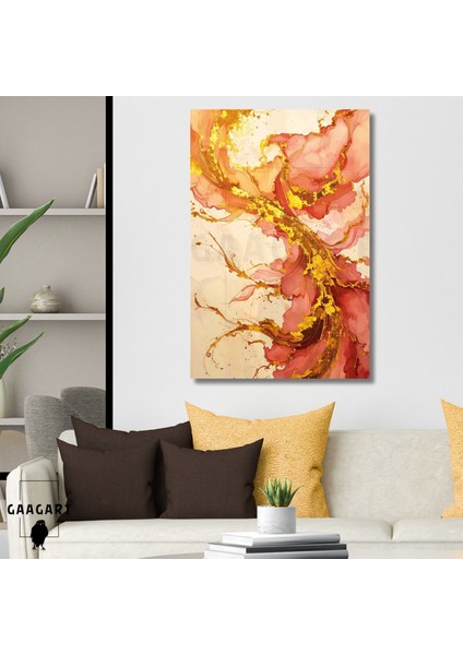 Tekli Dikey Kanvas Tablo Soyut Sanatsal Renkler Mercan