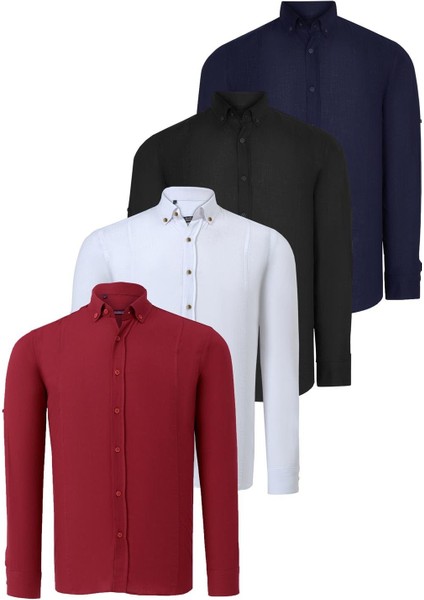 Dörtlü Set G721 Dewberry Erkek Gömlek-Siyah-Beyaz-Lacivert-Bordo