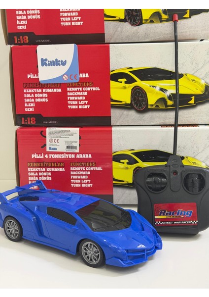 Full Fonksiyon Uzaktan Kumandalı Pilli Yarış Arabası 30X10 cm [mavi-Kırmızı -Sarı] Renkleri Mevcut