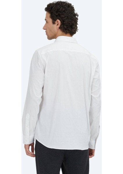 Beyaz Çizgili Regular Fit Dokuma Spor Pamuk Karışımlı Gömlek indirimleri