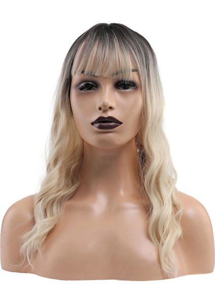 Dalgalı Kısa Perçemli Fiber Sentetik Peruk - Kahve / Platin Ombreli fiyatları