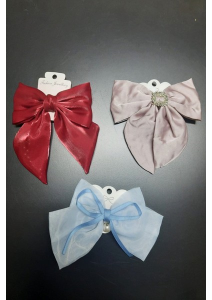 1 Adet Renkli Şık Kurdele Fiyonk Toka - Otomatik Kumaş Saç Tokası