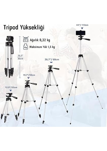 Telefon Tripodu – 33-110CM Katlanabilir Tripod Telefon Tutucu, 360° Döner Başlık, Bluetooth Kumandalı Selfie Çubuğu, Ios/android Uyumlu, Kamera ve Gopro ile Kullanılabilir fiyatları