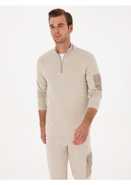 Erkek Bej Regular Fit Yarım Fermuarlı Sweatshirt 50309768-VR011 modelleri