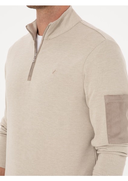 Erkek Bej Regular Fit Yarım Fermuarlı Sweatshirt 50309768-VR011