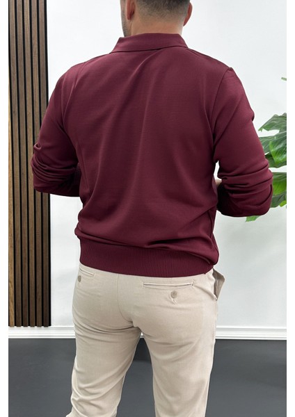 Erkek Açık Yaka Düz Desen Normal Kalıp Kazak Bordo EDW423 modelleri