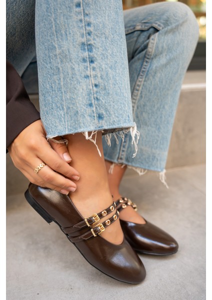 Pari Acı Kahve Deri Gold Tokalı Babet fırsatları