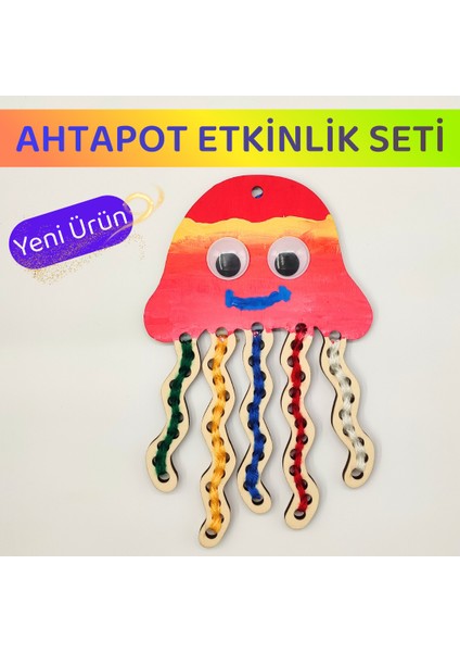 Ahtapot Ahşap Ip Geçirme ve Boyama Etkinlik Seti | Çocuk El Becerisi Aktivitesi fırsatları