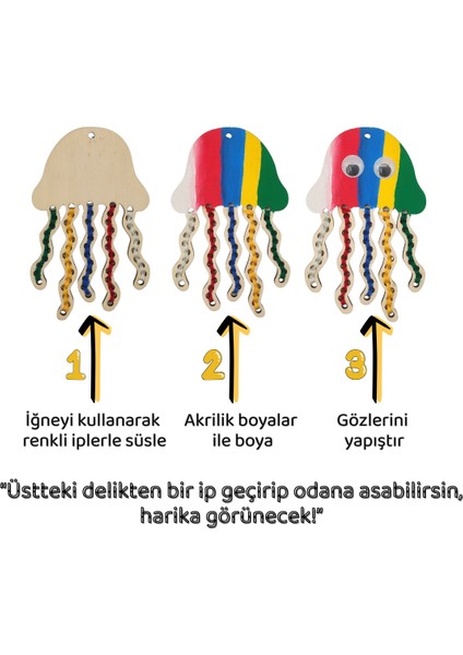 Ahtapot Ahşap Ip Geçirme ve Boyama Etkinlik Seti | Çocuk El Becerisi Aktivitesi modelleri