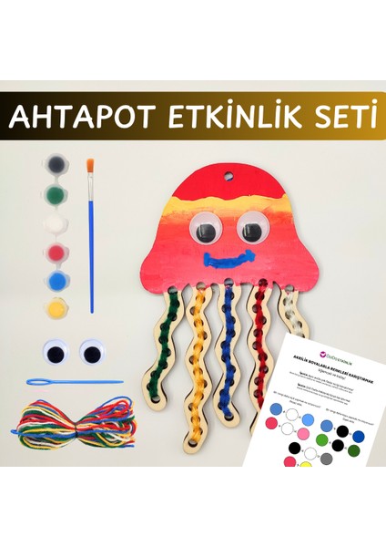 Ahtapot Ahşap Ip Geçirme ve Boyama Etkinlik Seti | Çocuk El Becerisi Aktivitesi