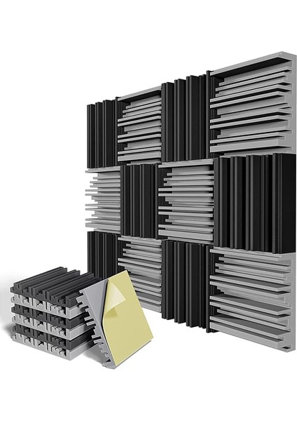 12'li Paket Kendinden Yapışkanlı Geçirmez Köpük Paneller, 12 x 12 x 2 Inç Akustik Köpük, Duvar, Ev, Stüdyo Için